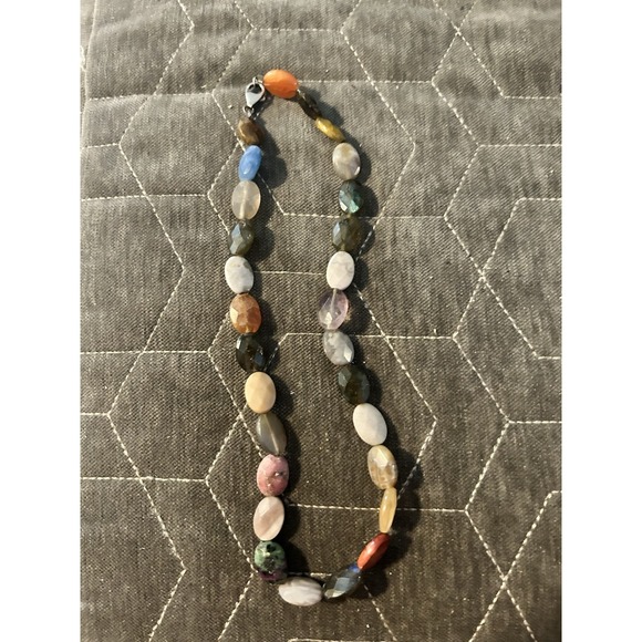 Faceted Multi Gemstone 925 Sterling Silver Jewelry Necklace Chain 16" - Picture 1 of 5